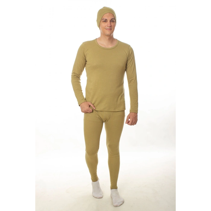 Haki renkli sifir yaka uzun kollu bere hediyeli termal alt ust iclik takim