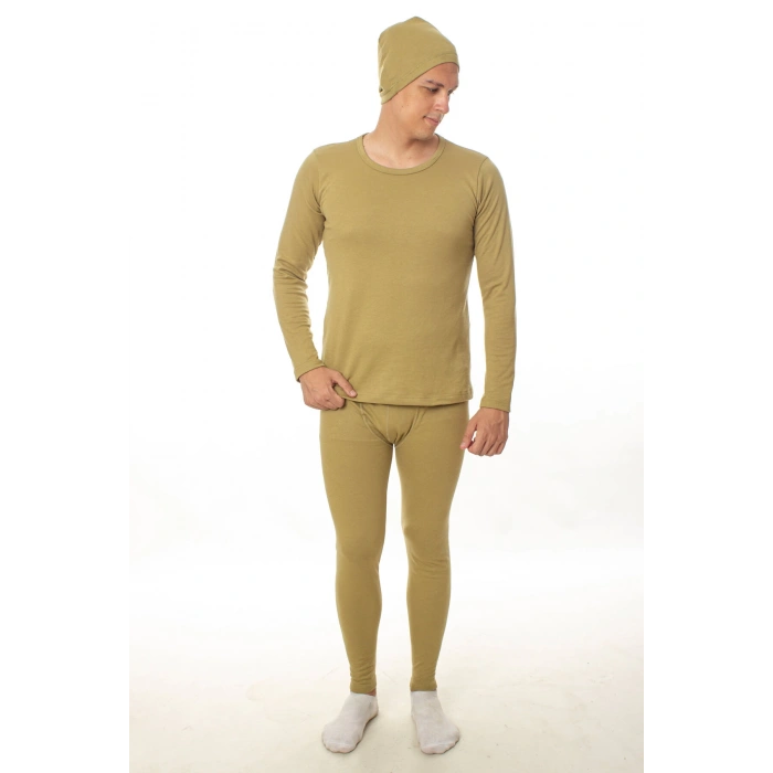 Haki renkli sifir yaka uzun kollu bere hediyeli termal alt ust iclik takim