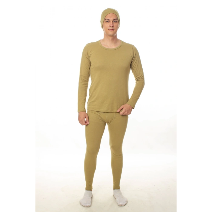 Haki renkli sifir yaka uzun kollu bere hediyeli termal alt ust iclik takim