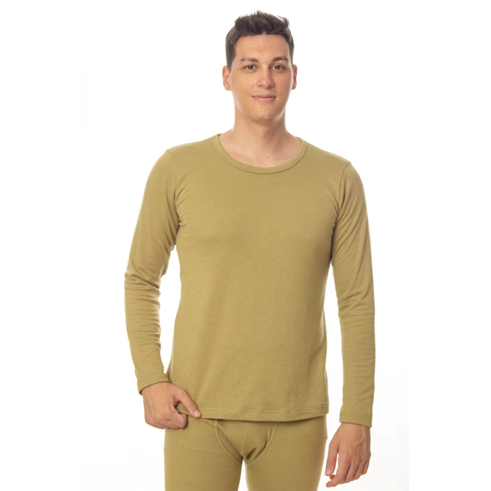 haki renkli sifir yaka uzun kollu soguktan koruyan termal ust iclik