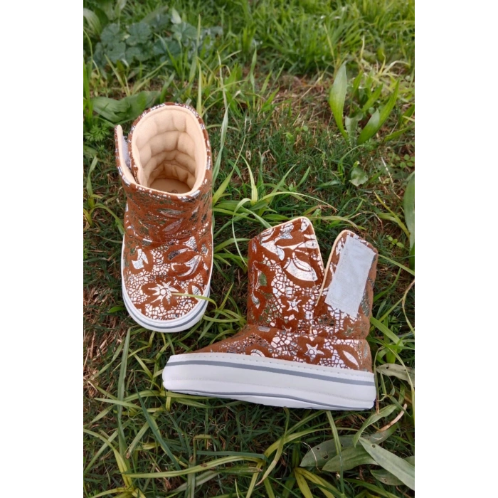 hardal renkli ici pamuklu cirtli bantli kapamali organik unisex cocuk bebek ilkadim patik panduf