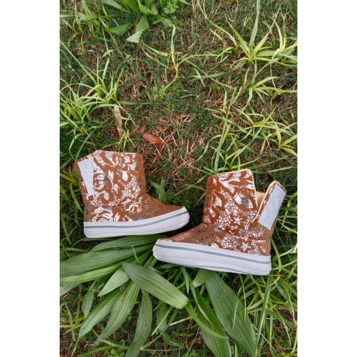 hardal renkli ici pamuklu cirtli bantli kapamali organik unisex cocuk bebek ilkadim patik panduf