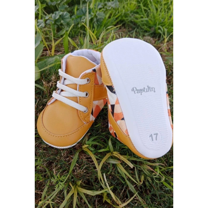 hardal renkli ici pamuklu organik ortopedik cocuk bebek ilkadim bagcikli patik kanvas sneaker casual ayakkabi