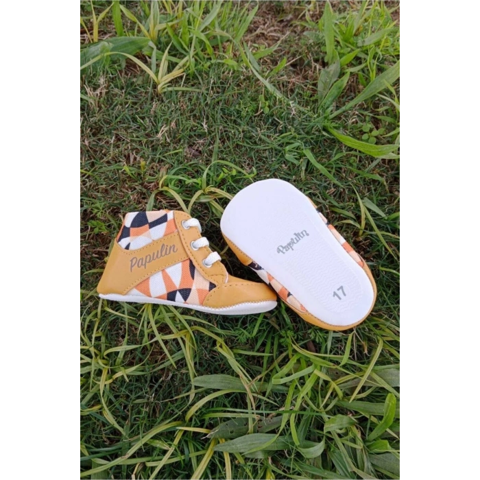 hardal renkli ici pamuklu organik ortopedik cocuk bebek ilkadim bagcikli patik kanvas sneaker casual ayakkabi