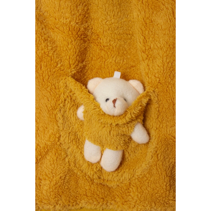 hardal renkli minnak ayicikli cep detayli kaliteli uzun kollu alt ust takim