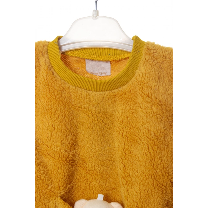 hardal renkli minnak ayicikli cep detayli kaliteli uzun kollu alt ust takim