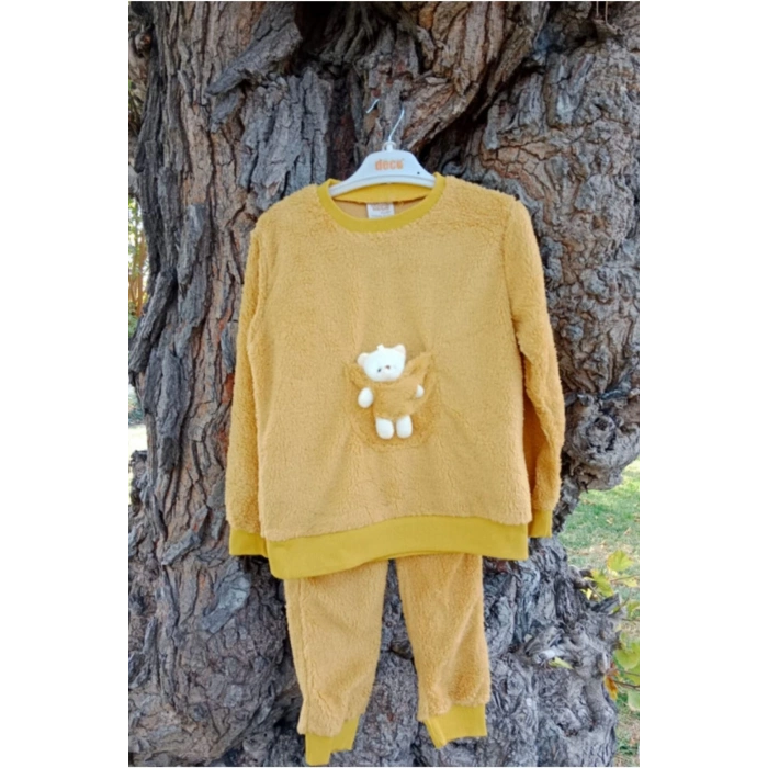 hardal renkli minnak ayicikli cep detayli kaliteli uzun kollu alt ust takim