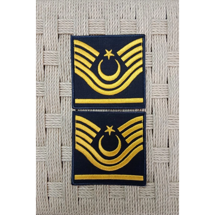 Hava Kuvvetleri Astsubay Bascavus Dahili ve Harici Lacivert Bez Nakis Kol Rutbe