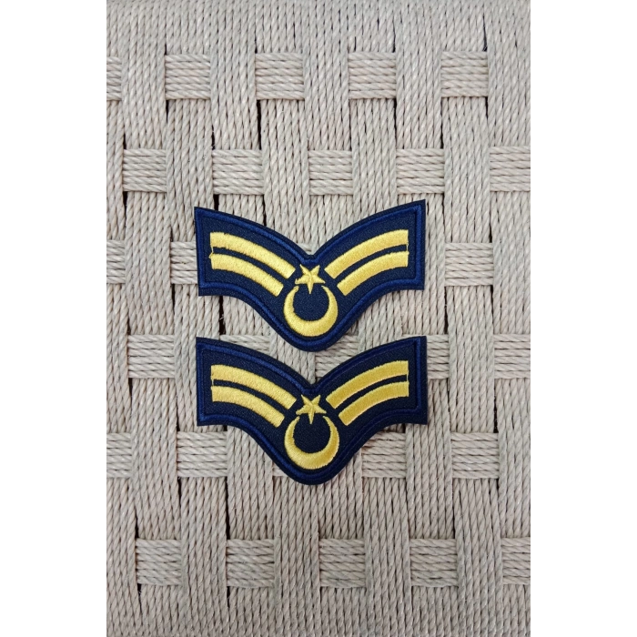 Hava Kuvvetleri Astsubay Cavus Dahili ve Harici Lacivert Bez Nakis Kol Rutbe