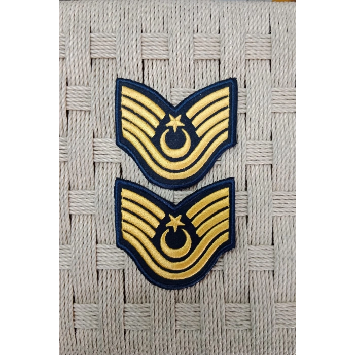 Hava Kuvvetleri Astsubay Kidemliustcavus Dahili ve Harici Lacivert Bez Nakis Kol Rutbe