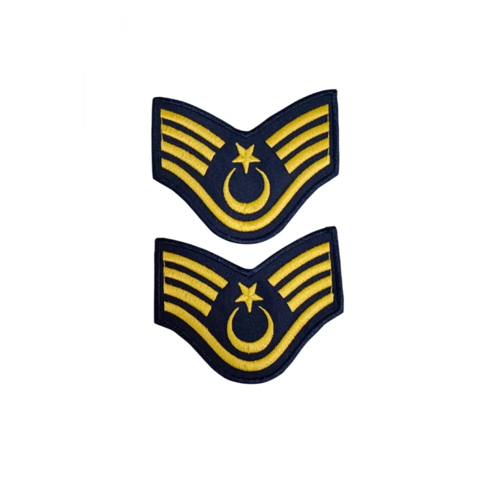 Hava Kuvvetleri Astsubay Ustcavus Dahili ve Harici Lacivert Bez Nakis Kol Rutbe