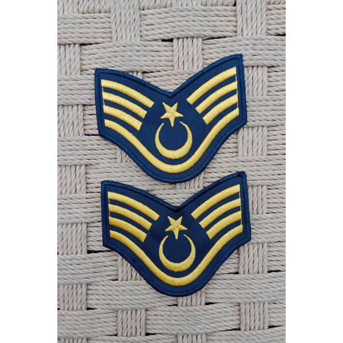 Hava Kuvvetleri Astsubay Ustcavus Dahili ve Harici Lacivert Bez Nakis Kol Rutbe