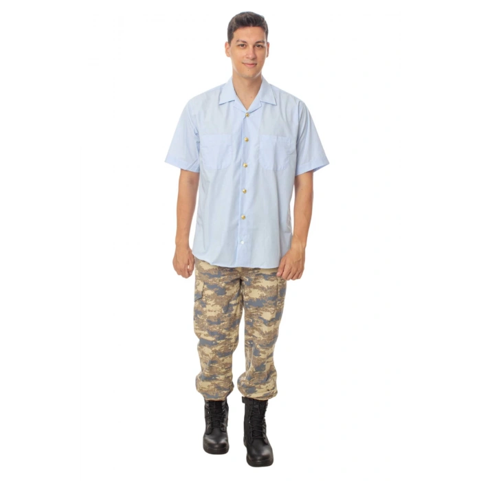 Hava Kuvvetleri Astsubay ve Uzman Cavus Kisa Kollu Safari Mavi Gomlek Pantolon Alt Ust Takim