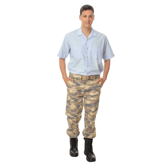 Hava Kuvvetleri Astsubay ve Uzman Cavus Kisa Kollu Safari Mavi Gomlek Pantolon Alt Ust Takim