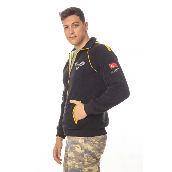 hava kuvvetleri f 16 fighting falcon uzun kollu siyah renkli ozel tasarim tam fermuarli bato yaka soguk gecirmez polar