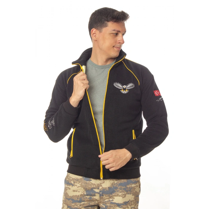 hava kuvvetleri f 16 fighting falcon uzun kollu siyah renkli ozel tasarim tam fermuarli bato yaka soguk gecirmez polar