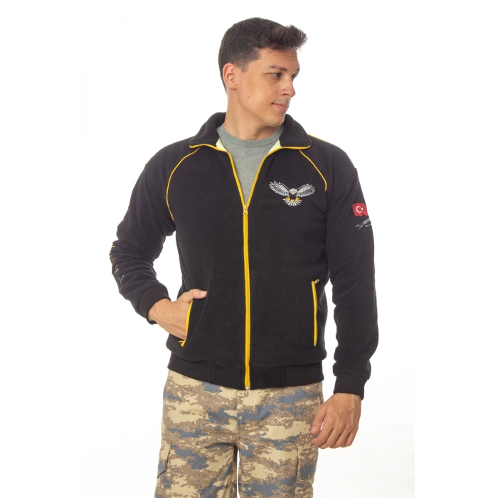 hava kuvvetleri f 16 fighting falcon uzun kollu siyah renkli ozel tasarim tam fermuarli bato yaka soguk gecirmez polar