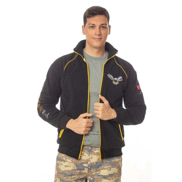 hava kuvvetleri f 16 fighting falcon uzun kollu siyah renkli ozel tasarim tam fermuarli bato yaka soguk gecirmez polar