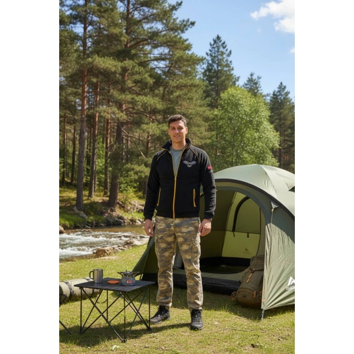 hava kuvvetleri f 16 fighting falcon uzun kollu siyah renkli ozel tasarim tam fermuarli bato yaka soguk gecirmez polar