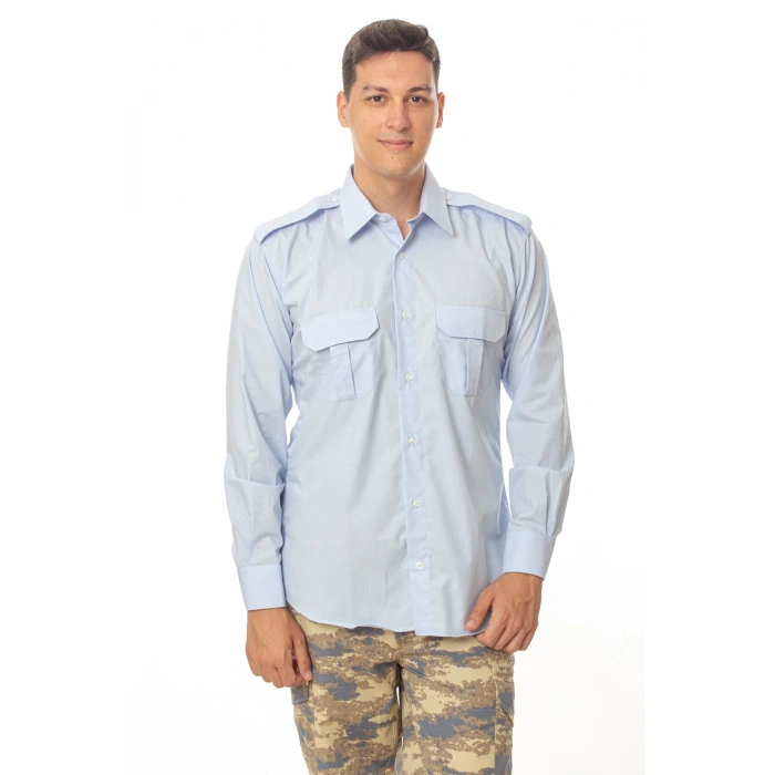 hava kuvvetleri mavi renkli uzun kollu apoletli havaci harici subay gomlek