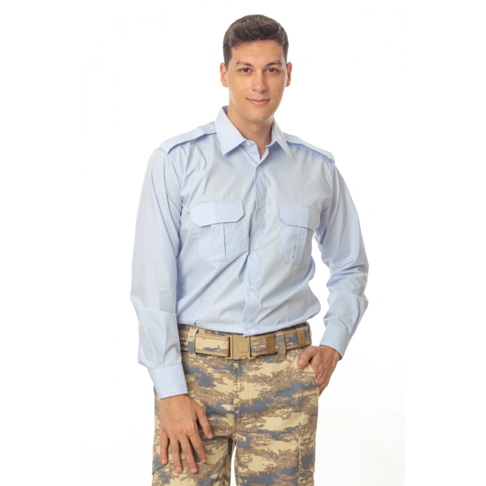 hava kuvvetleri mavi renkli uzun kollu apoletli havaci harici subay gomlek