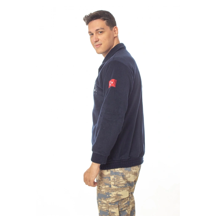 hava kuvvetleri ozel tasarim uzun kollu lacivert renkli tam fermuarli kartal nakisli bato yaka soguk gecirmez polar