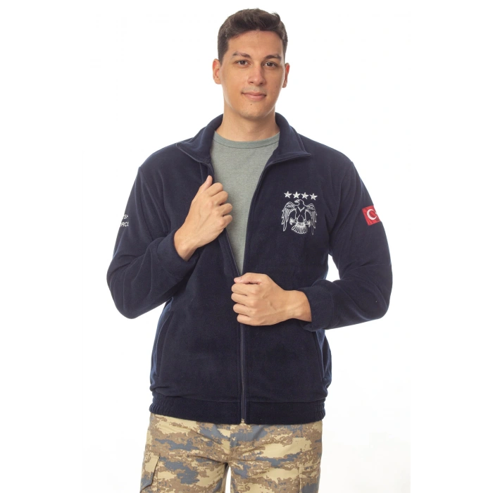 hava kuvvetleri ozel tasarim uzun kollu lacivert renkli tam fermuarli kartal nakisli bato yaka soguk gecirmez polar