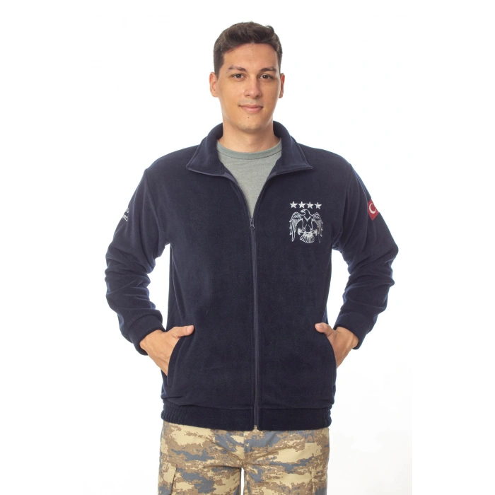 hava kuvvetleri ozel tasarim uzun kollu lacivert renkli tam fermuarli kartal nakisli bato yaka soguk gecirmez polar