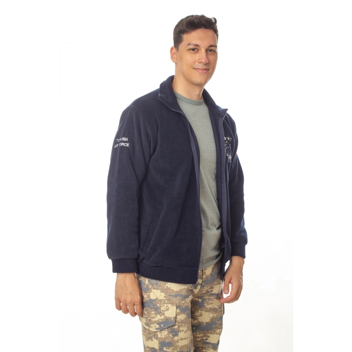 hava kuvvetleri ozel tasarim uzun kollu lacivert renkli tam fermuarli kartal nakisli bato yaka soguk gecirmez polar