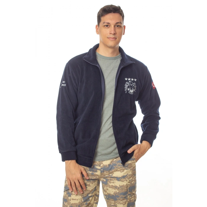 hava kuvvetleri ozel tasarim uzun kollu lacivert renkli tam fermuarli kartal nakisli bato yaka soguk gecirmez polar