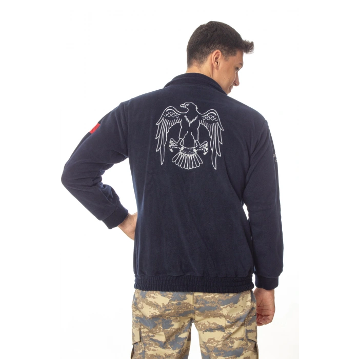 hava kuvvetleri ozel tasarim uzun kollu lacivert renkli tam fermuarli kartal nakisli bato yaka soguk gecirmez polar