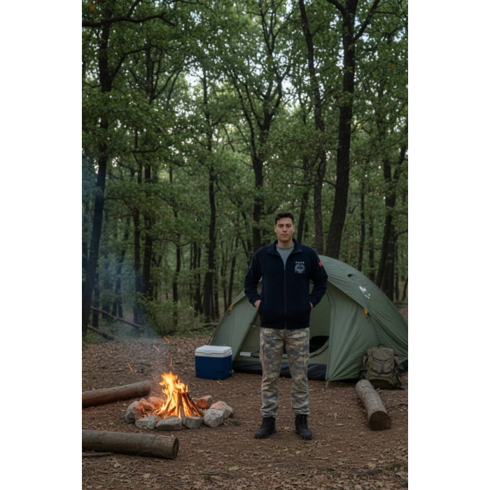 hava kuvvetleri ozel tasarim uzun kollu lacivert renkli tam fermuarli kartal nakisli bato yaka soguk gecirmez polar