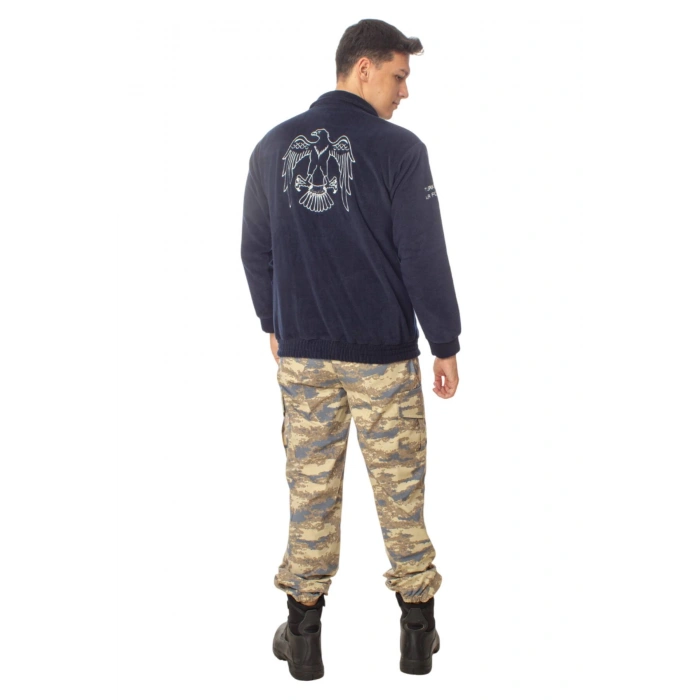 Hava Kuvvetleri Ozel Tasarim Uzun Kollu Lacivert Renkli Tam Fermuarli Kartal Nakisli Bato Yaka Soguk Gecirmez Polar Kamuflaj Pantolon Alt Ust Takim