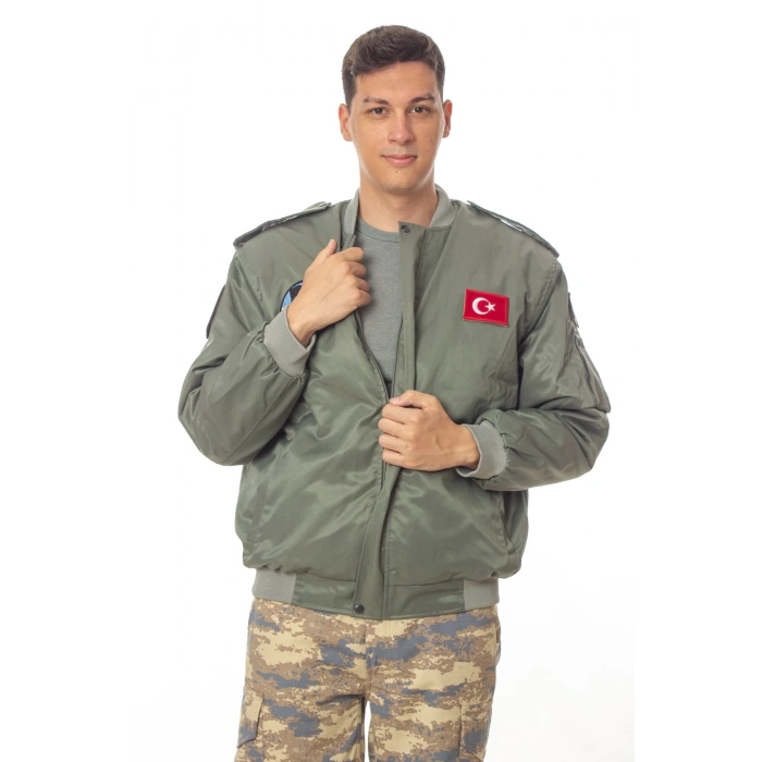 hava kuvvetleri sedef yesili renkli 4 cepli uzun kollu fermuarli citcitli ic cepli orjinal pilot mont ceket