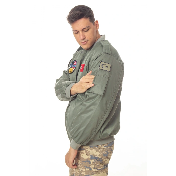 hava kuvvetleri sedef yesili renkli 4 cepli uzun kollu fermuarli citcitli ic cepli orjinal pilot mont ceket