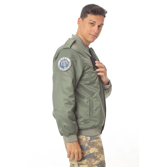 hava kuvvetleri sedef yesili renkli 4 cepli uzun kollu fermuarli citcitli ic cepli orjinal pilot mont ceket