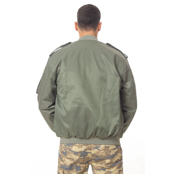 hava kuvvetleri sedef yesili renkli 4 cepli uzun kollu fermuarli citcitli ic cepli orjinal pilot mont ceket