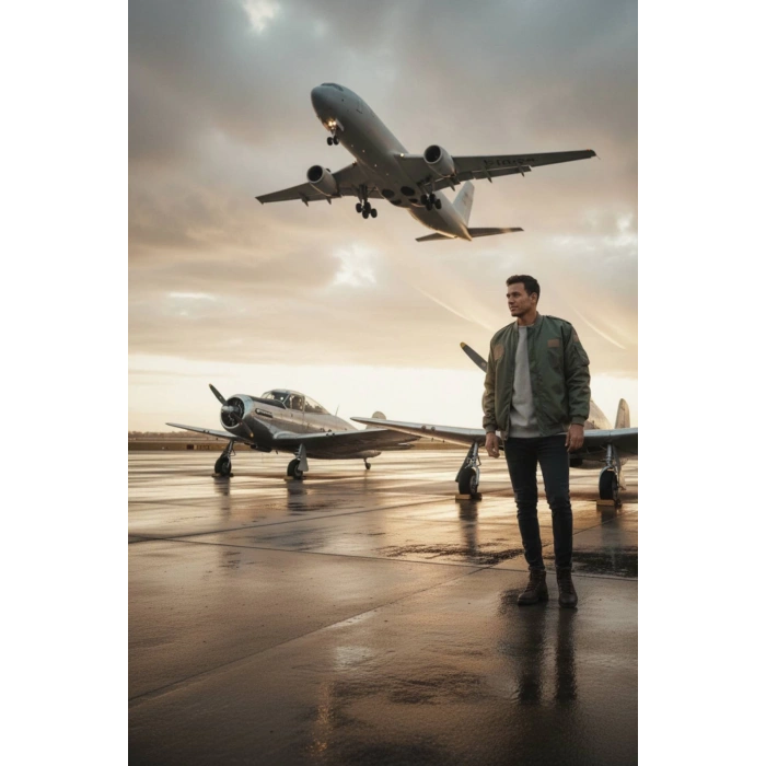 hava kuvvetleri sedef yesili renkli 4 cepli uzun kollu fermuarli citcitli ic cepli orjinal pilot mont ceket