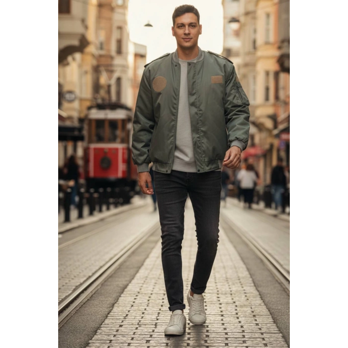 hava kuvvetleri sedef yesili renkli 4 cepli uzun kollu fermuarli citcitli ic cepli orjinal pilot mont ceket