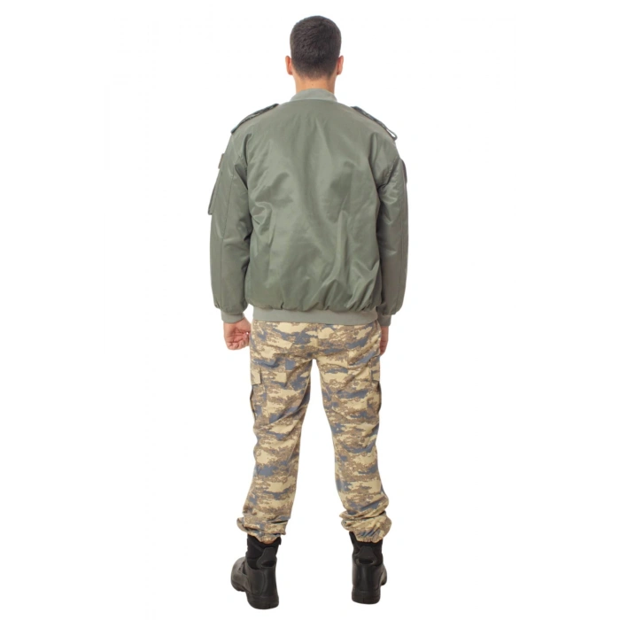 Hava Kuvvetleri Sedef Yesili Renkli 4 Cepli Uzun Kollu Fermuarli Citcitli ic Cepli Orjinal Pilot Mont Ceket Kamuflaj Pantolon Alt Ust Takim