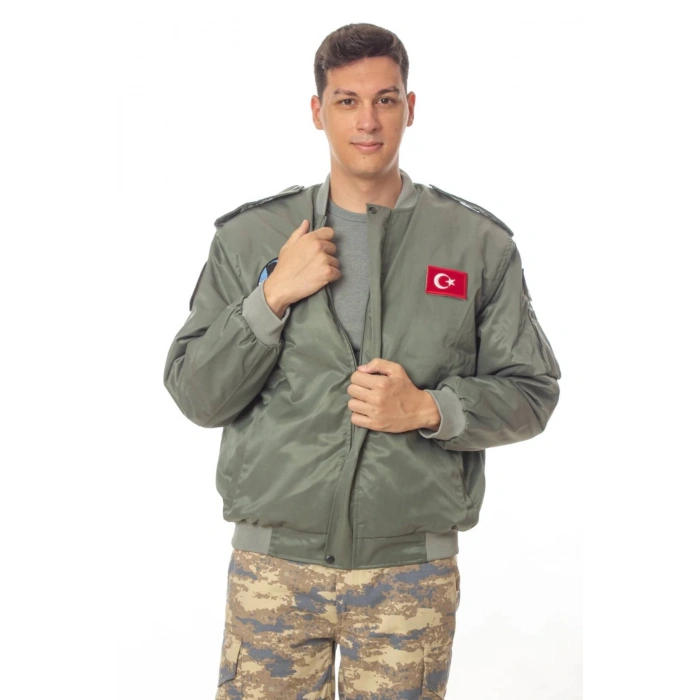 Hava Kuvvetleri Sedef Yesili Renkli 4 Cepli Uzun Kollu Fermuarli Citcitli ic Cepli Orjinal Pilot Mont Ceket Kamuflaj Pantolon Alt Ust Takim