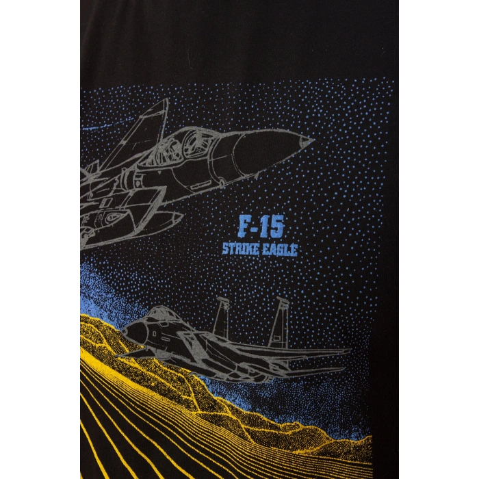 hava kuvvetleri siyah renkli kisa kollu yuvarlak yaka pamuklu f 15 strike eagle tisort