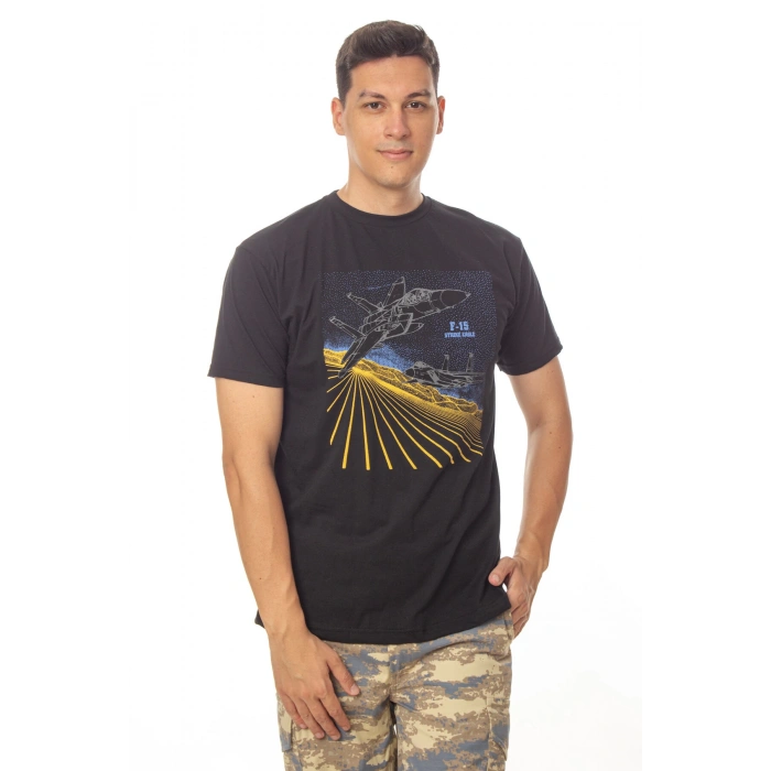 hava kuvvetleri siyah renkli kisa kollu yuvarlak yaka pamuklu f 15 strike eagle tisort