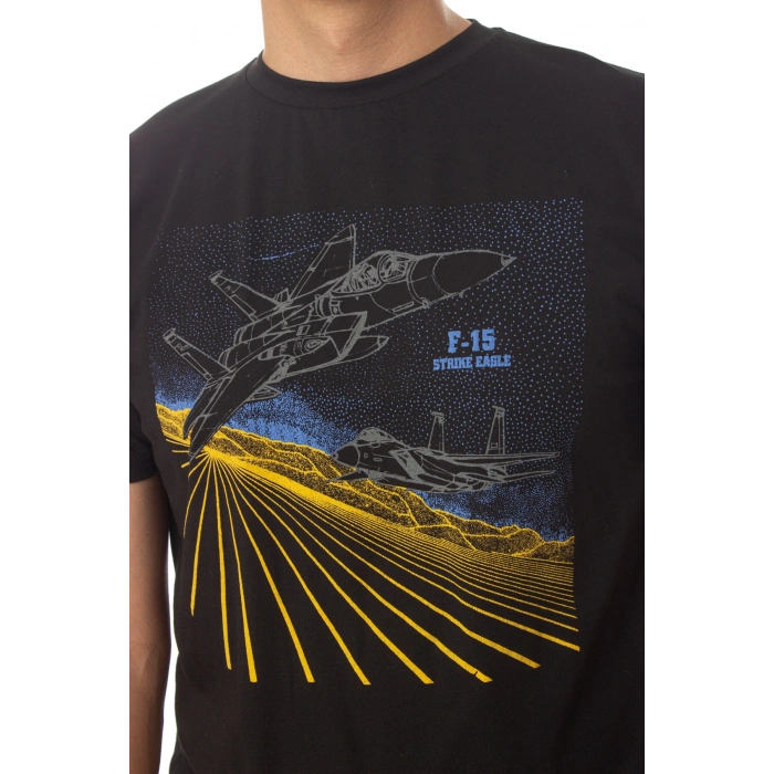 hava kuvvetleri siyah renkli kisa kollu yuvarlak yaka pamuklu f 15 strike eagle tisort