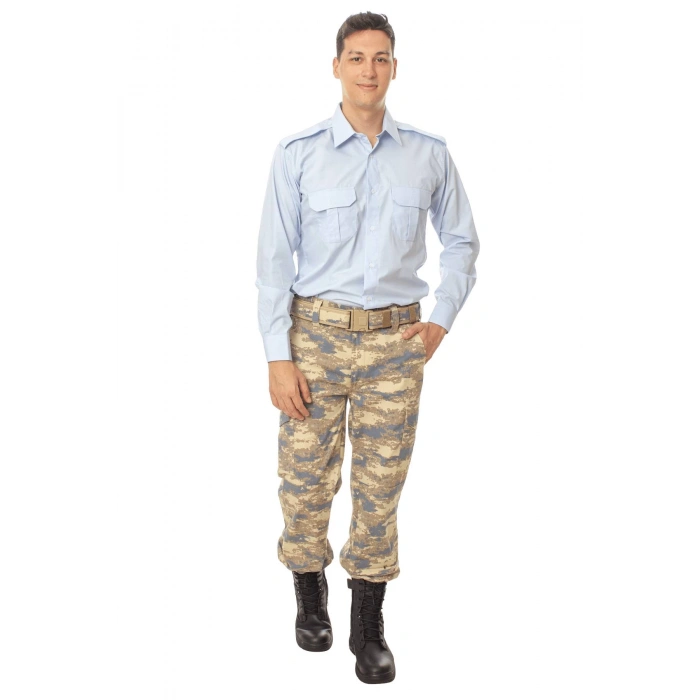 Hava Kuvvetleri Subay Uzun Kollu Safari Mavi Gomlek Pantolon Alt Ust Takim