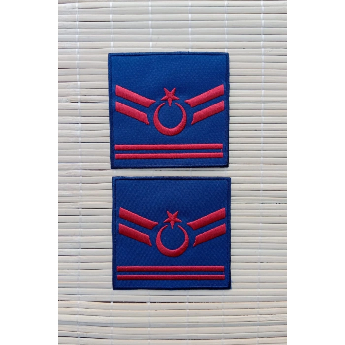 Hava Kuvvetleri Uzman Cavus 2 Kademe Dahili ve Harici Lacivert Bez Nakis Havaci Kol Rutbe