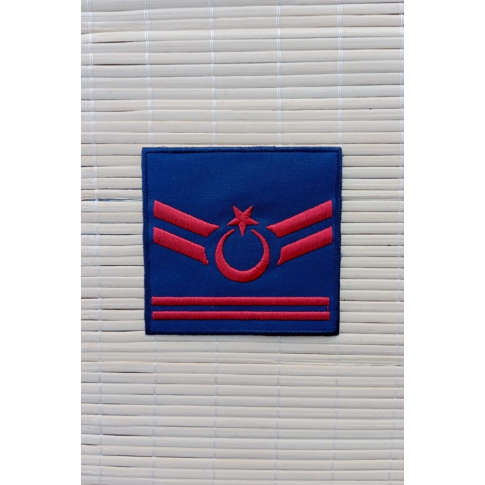 Hava Kuvvetleri Uzman Cavus 2 Kademe Dahili ve Harici Lacivert Bez Nakis Havaci Kol Rutbe