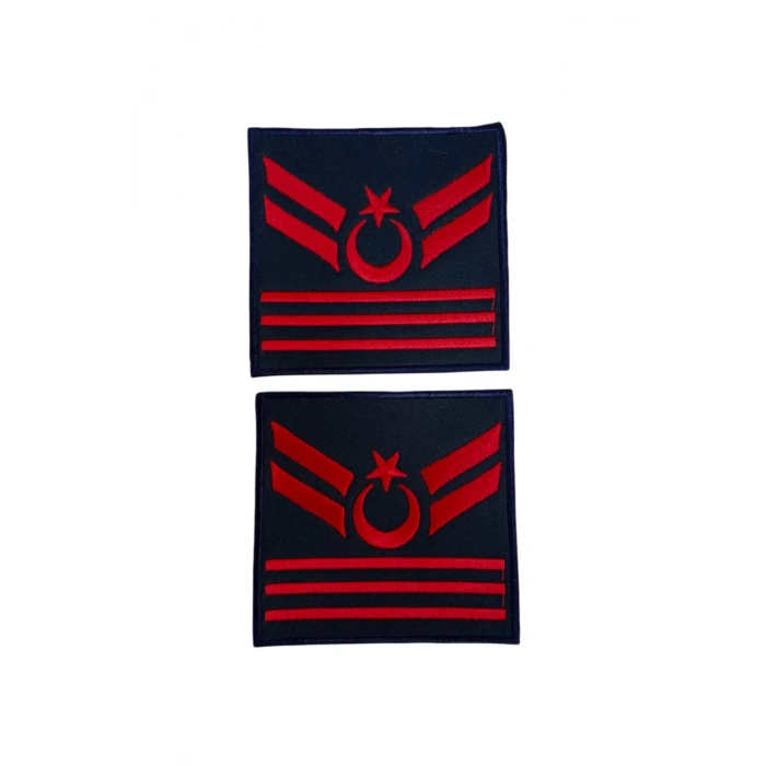 Hava Kuvvetleri Uzman Cavus 3 Kademe Dahili ve Harici Lacivert Bez Nakis Havaci Kol Rutbe