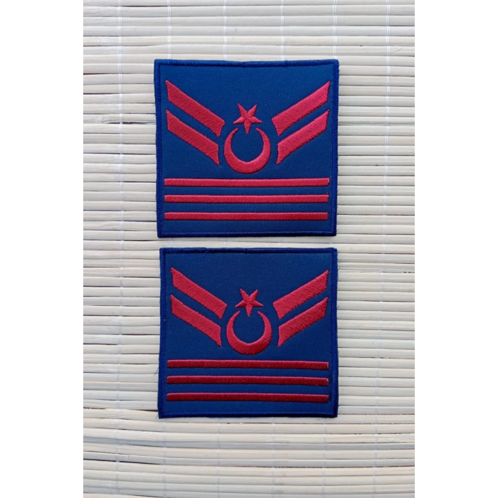 Hava Kuvvetleri Uzman Cavus 3 Kademe Dahili ve Harici Lacivert Bez Nakis Havaci Kol Rutbe