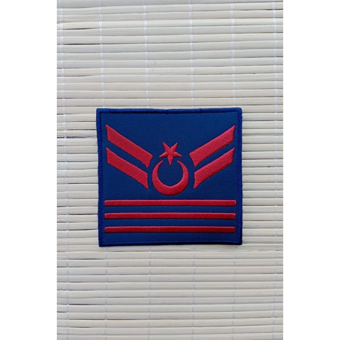 Hava Kuvvetleri Uzman Cavus 3 Kademe Dahili ve Harici Lacivert Bez Nakis Havaci Kol Rutbe